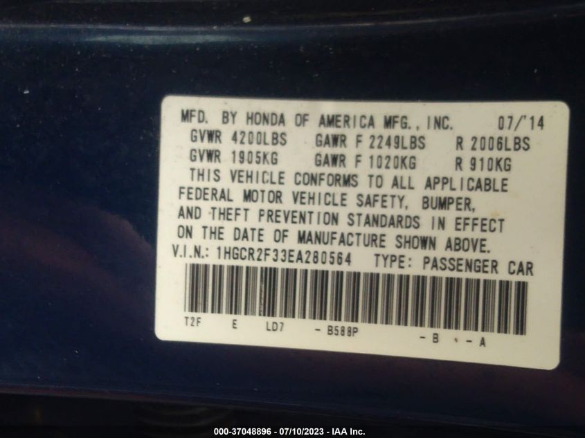 2014 HONDA ACCORD LX - 1HGCR2F33EA280564