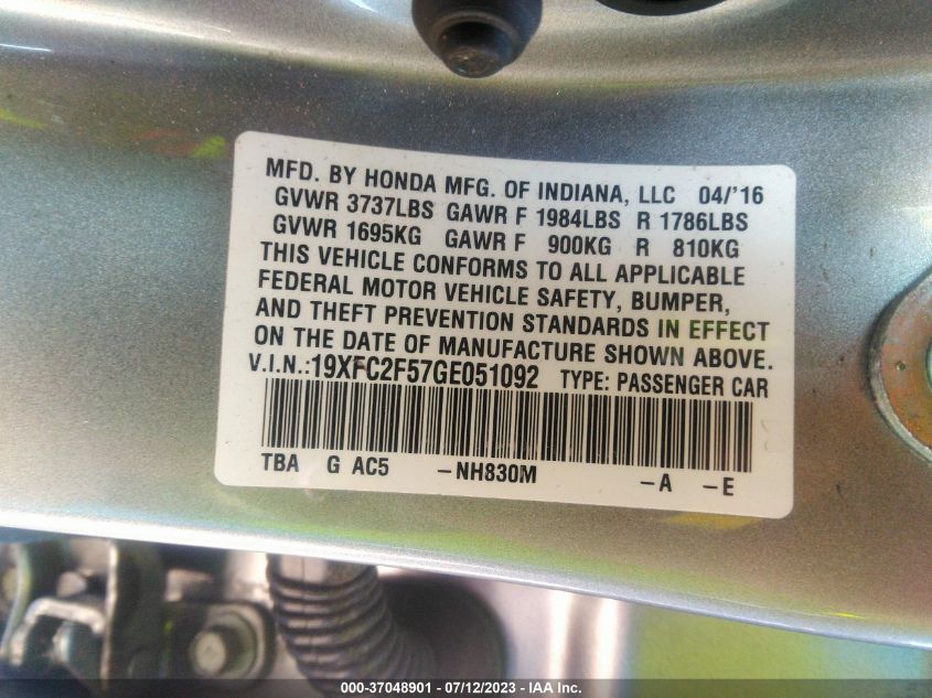 2016 HONDA CIVIC SEDAN LX - 19XFC2F57GE051092