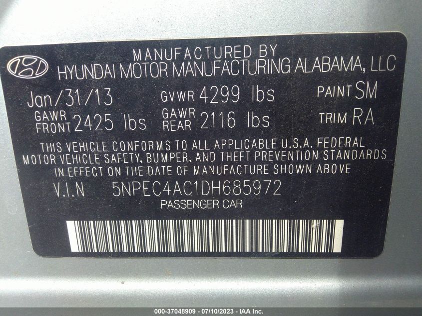 2013 HYUNDAI SONATA LIMITED - 5NPEC4AC1DH685972
