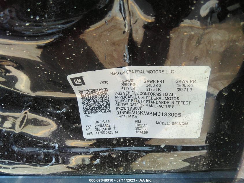 2021 CHEVROLET TRAVERSE LT CLOTH - 1GNEVGKW8MJ133095