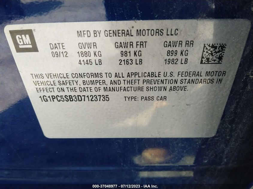 2013 CHEVROLET CRUZE 1LT - 1G1PC5SB3D7123735