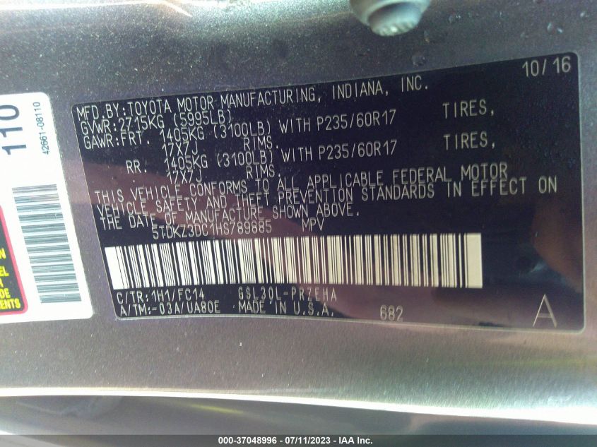 2017 TOYOTA SIENNA LE - 5TDKZ3DC1HS789885