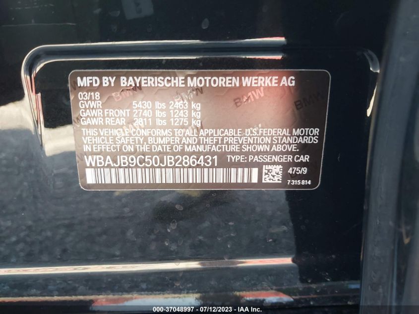 2018 BMW 5 SERIES M550I XDRIVE - WBAJB9C50JB286431