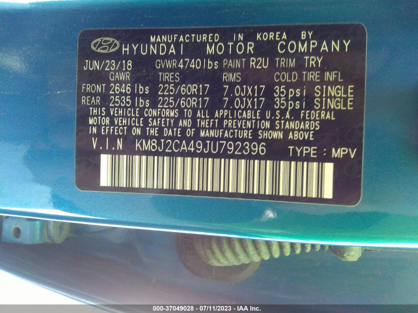 2018 HYUNDAI TUCSON SE - KM8J2CA49JU792396