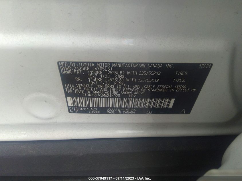 2021 TOYOTA RAV4 LIMITED - 2T3N1RFV5MW247025