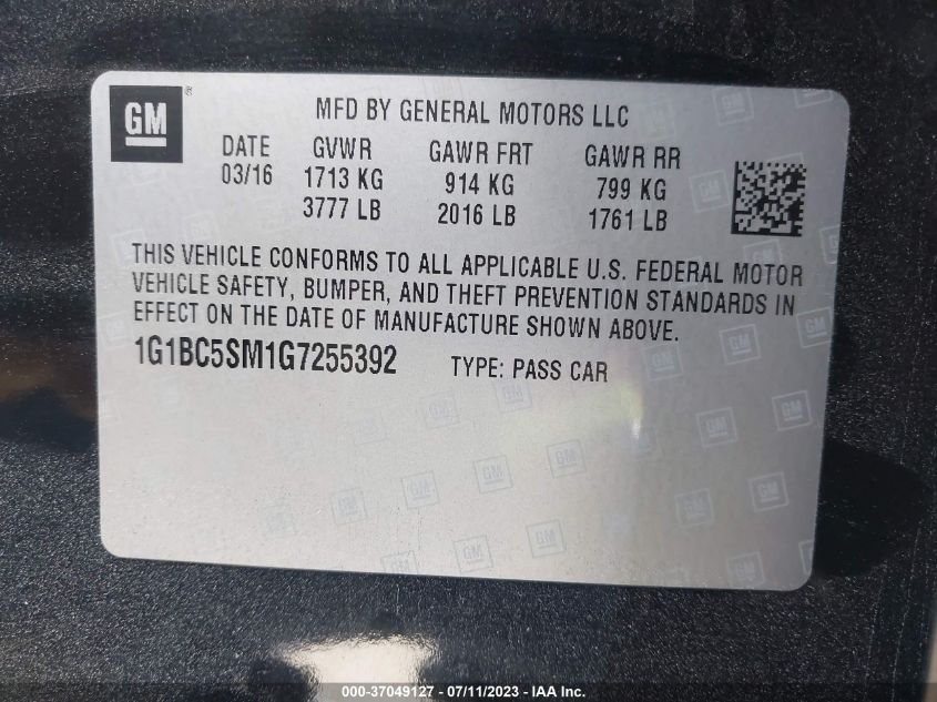 2016 CHEVROLET CRUZE LS - 1G1BC5SM1G7255392