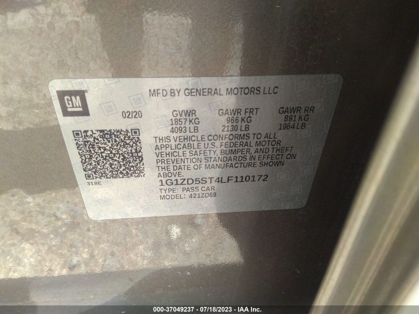 2020 CHEVROLET MALIBU LT - 1G1ZD5ST4LF110172