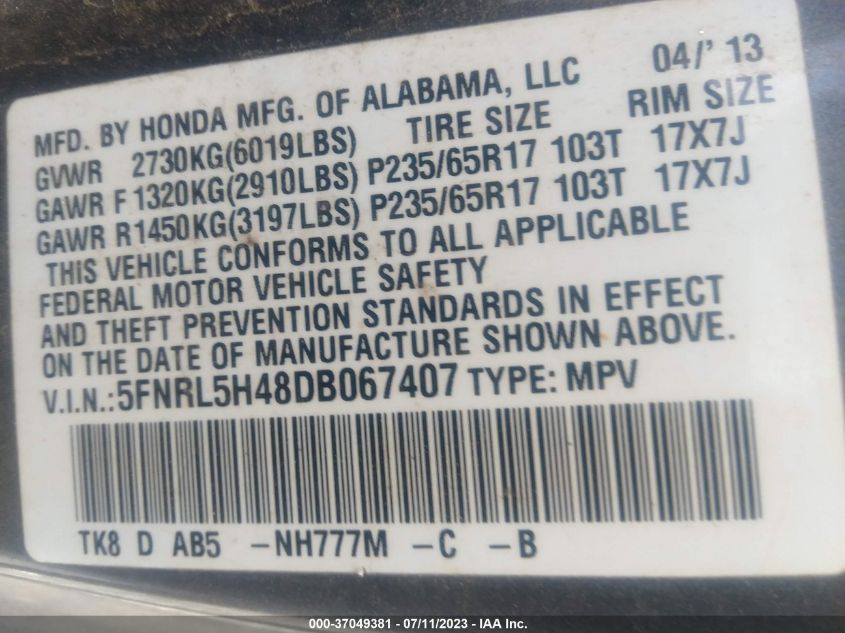 2013 HONDA ODYSSEY EX - 5FNRL5H48DB067407