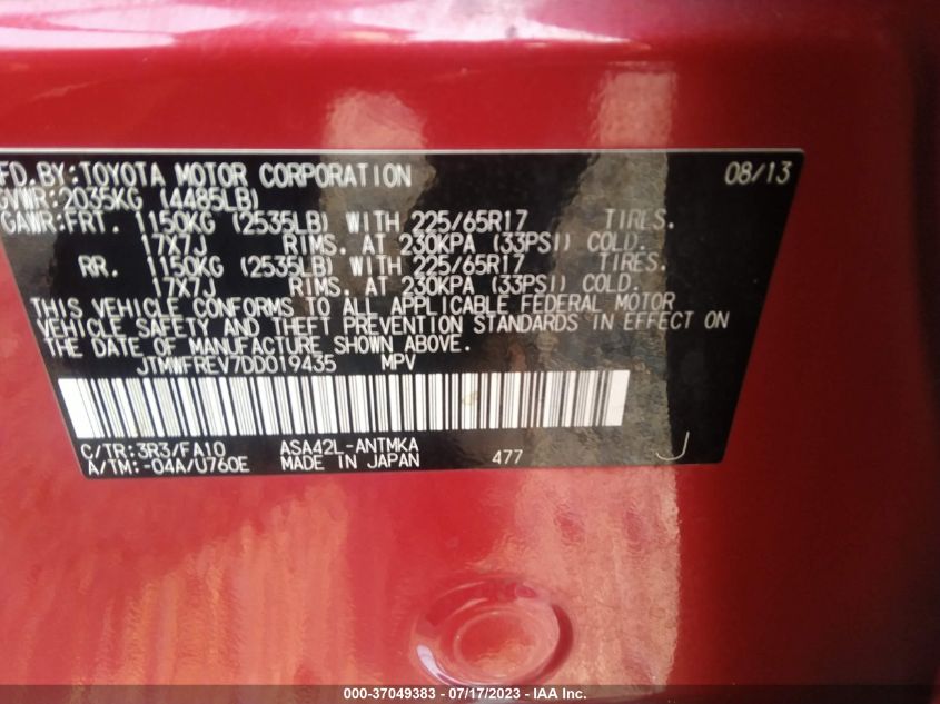 2013 TOYOTA RAV4 XLE - JTMWFREV7DD019435