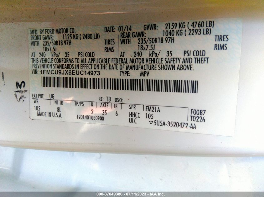 2014 FORD ESCAPE TITANIUM - 1FMCU9JX6EUC14973