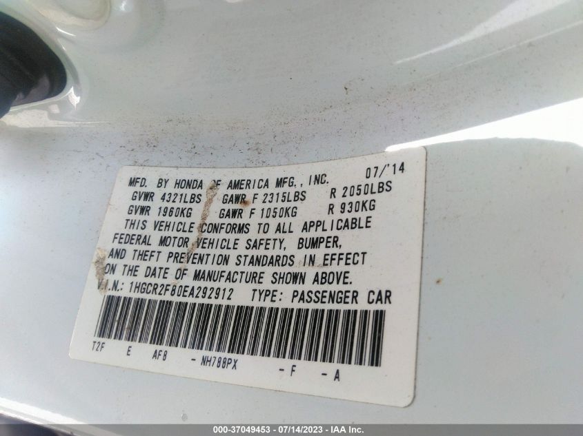 2014 HONDA ACCORD SEDAN EX-L - 1HGCR2F80EA292912