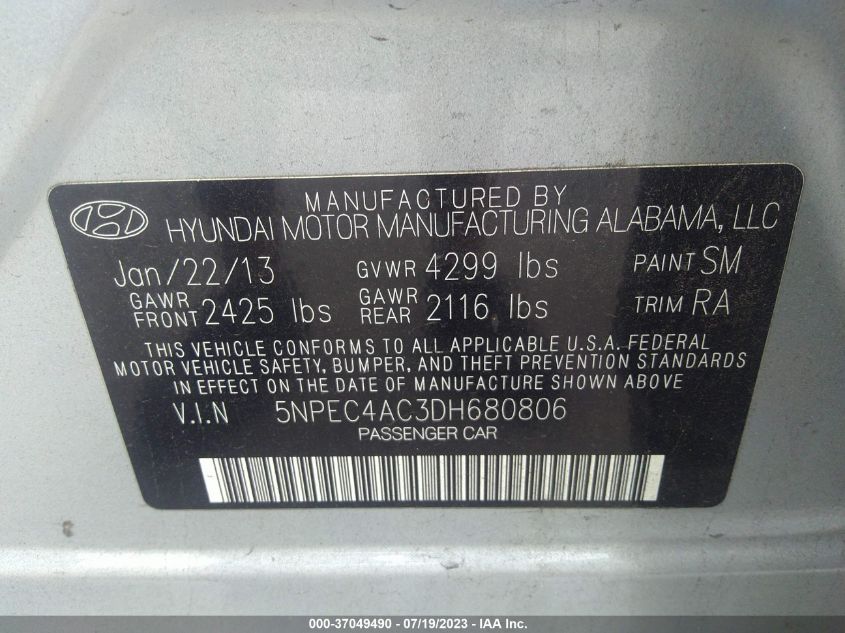 2013 HYUNDAI SONATA LIMITED - 5NPEC4AC3DH680806