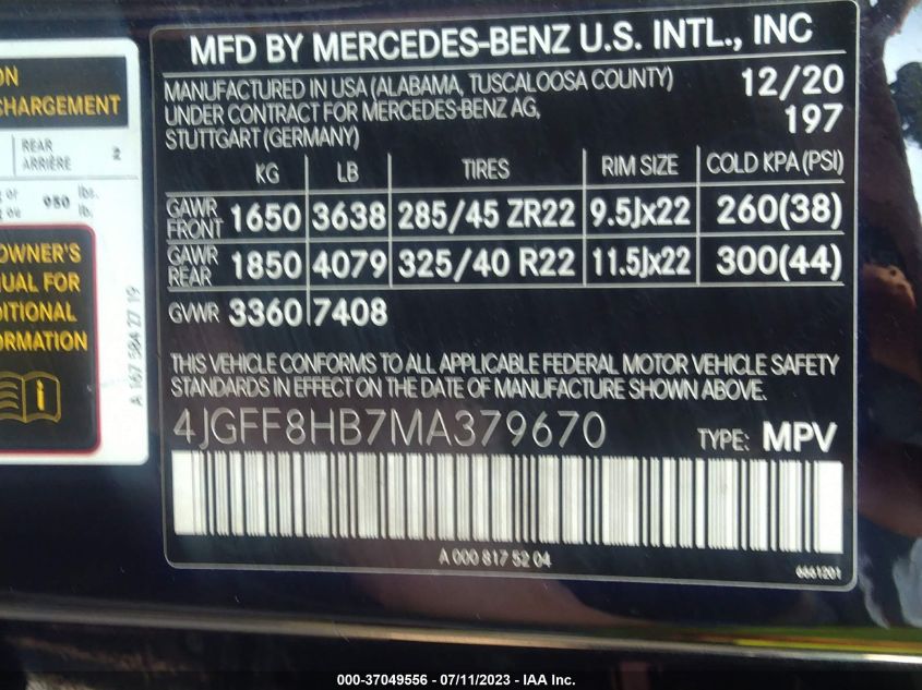 2021 MERCEDES-BENZ GLS MAYBACH GLS 600 - 4JGFF8HB7MA379670