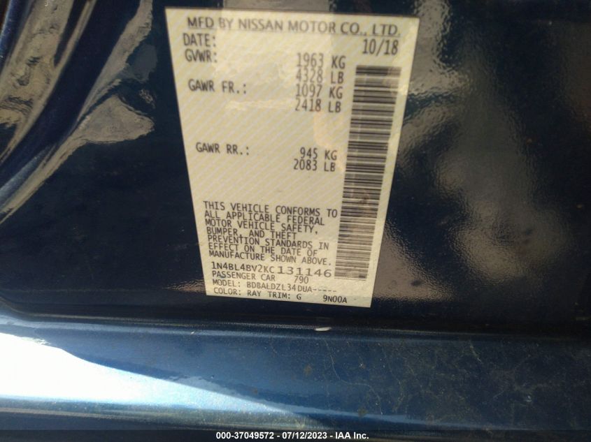 2019 NISSAN ALTIMA S - 1N4BL4BV2KC131146