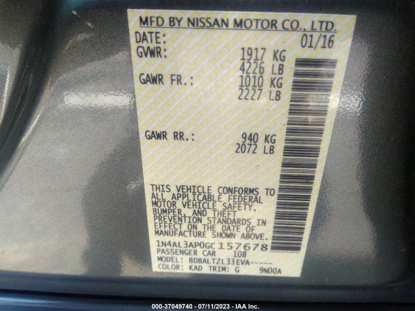 2016 NISSAN ALTIMA 2.5 SL - 1N4AL3AP0GC157678