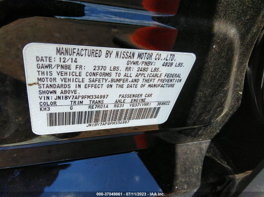 2015 INFINITI Q50 PREMIUM/SPORT - JN1BV7AP9FM334997