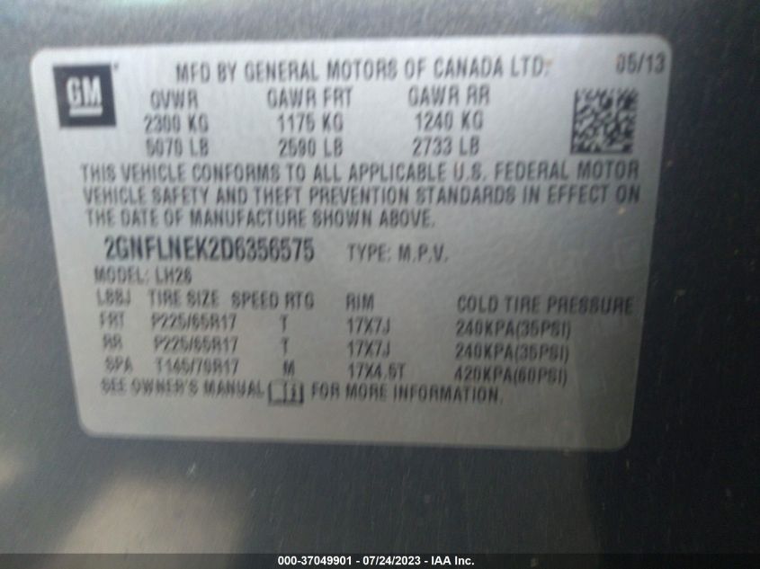 2013 CHEVROLET EQUINOX LT - 2GNFLNEK2D6356575