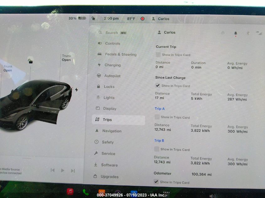 2018 TESLA MODEL 3 RANGE BATTERY - 5YJ3E1EA7JF172244