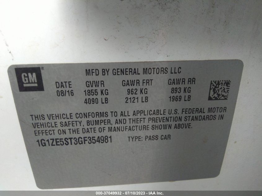 2016 CHEVROLET MALIBU LT - 1G1ZE5ST3GF354981