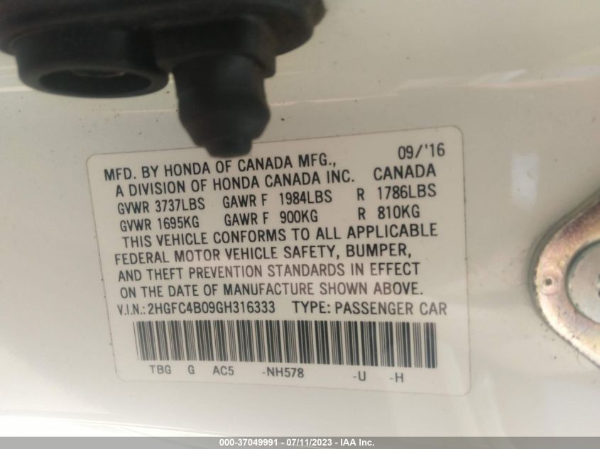 2016 HONDA CIVIC COUPE LX-P - 2HGFC4B09GH316333