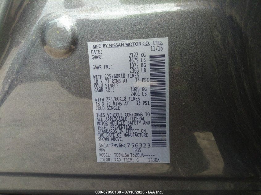 2017 NISSAN ROGUE SL - 5N1AT2MV6HC756323