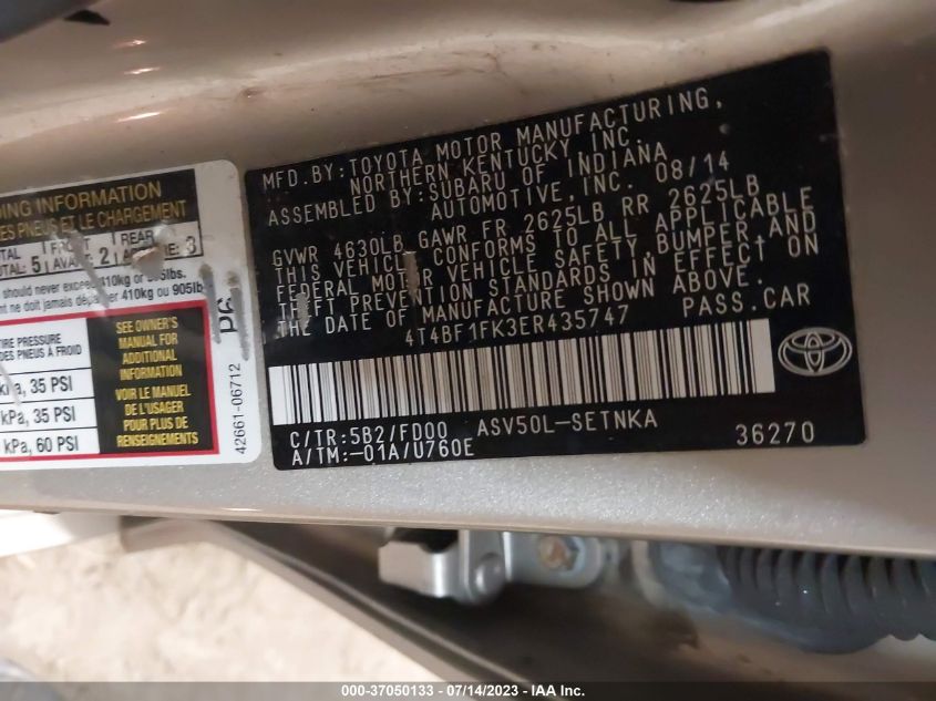 2014 TOYOTA CAMRY L/LE/XLE/SE/SE SPORT - 4T4BF1FK3ER435747