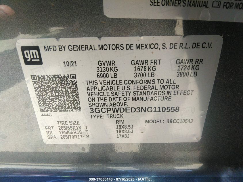 2022 CHEVROLET SILVERADO 1500 LTD RST - 3GCPWDED3NG110558
