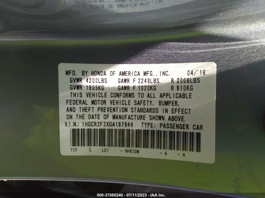 2016 HONDA ACCORD SEDAN LX - 1HGCR2F3XGA197944