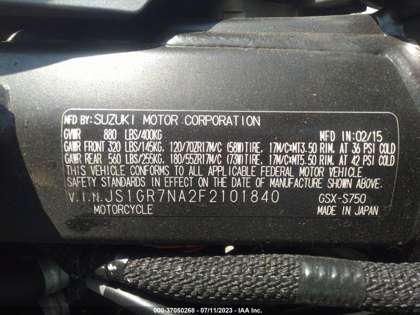 2015 SUZUKI GSX-S750 - JS1GR7NA2F2101840