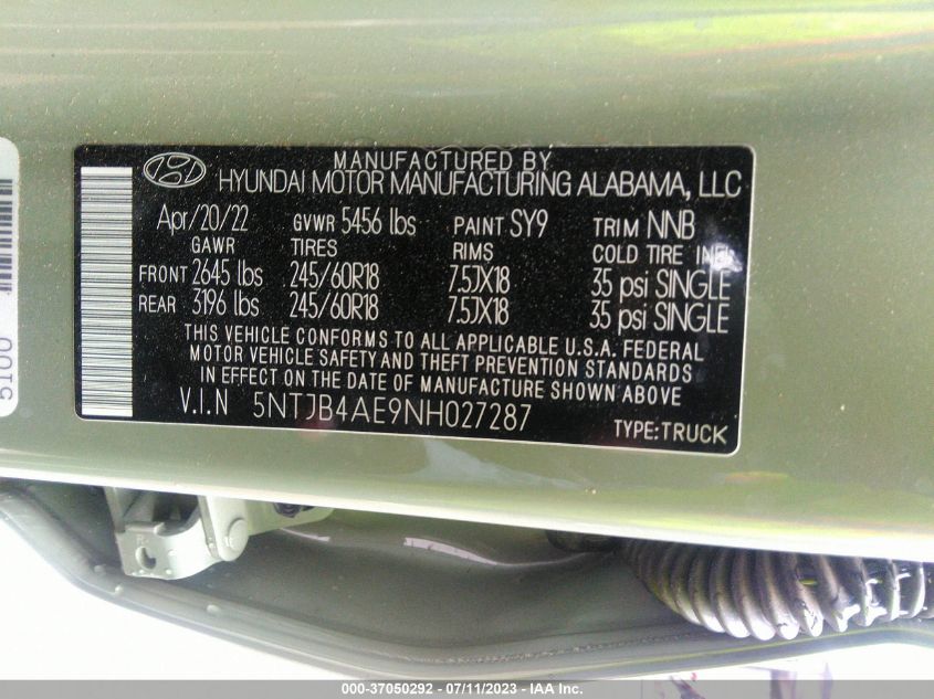 2022 HYUNDAI SANTA CRUZ SEL 5NTJB4AE9NH027287