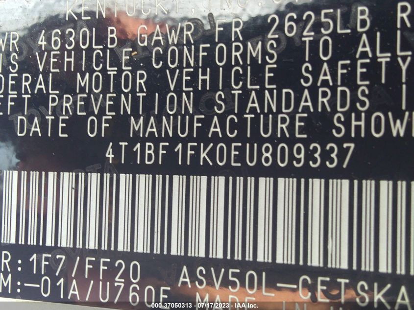 2014 TOYOTA CAMRY L/LE/XLE/SE/SE SPORT - 4T1BF1FK0EU809337