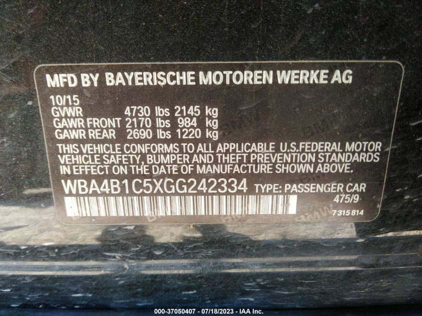 2016 BMW 4 SERIES 435I - WBA4B1C5XGG242334