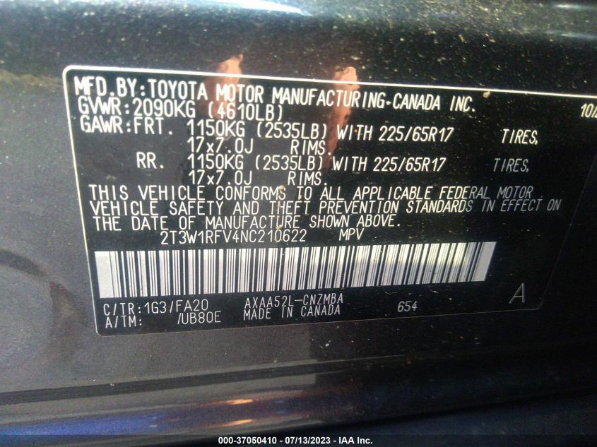 2022 TOYOTA RAV4 XLE - 2T3W1RFV4NC210622