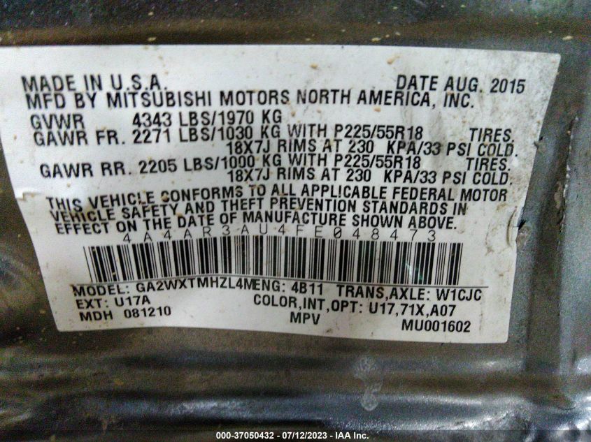 2015 MITSUBISHI OUTLANDER SPORT ES - 4A4AR3AU4FE048473