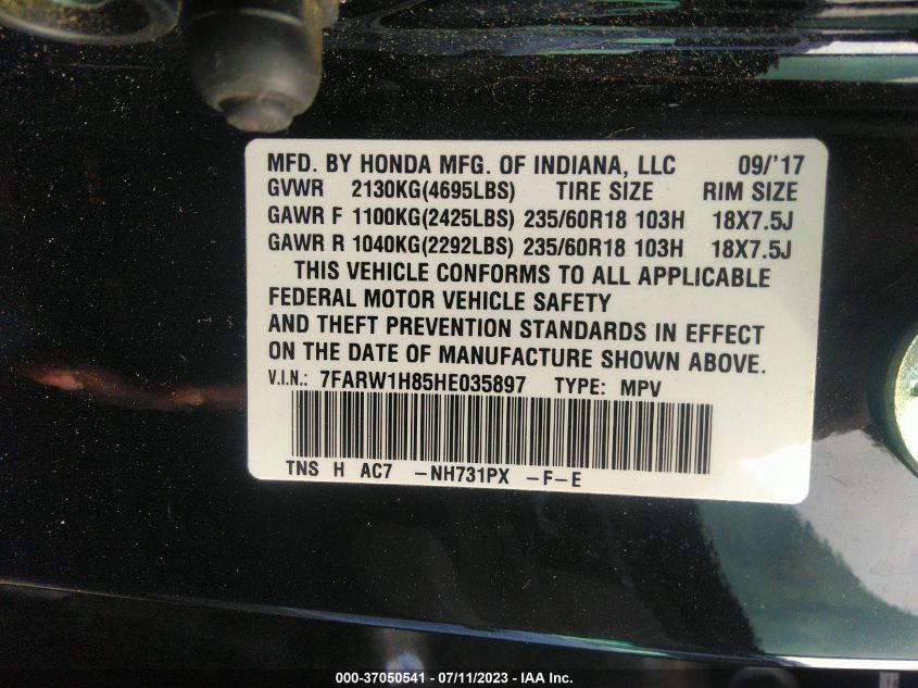 2017 HONDA CR-V EX-L - 7FARW1H85HE035897