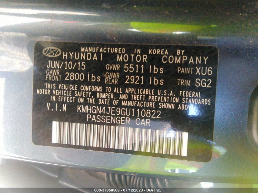 2016 HYUNDAI GENESIS 3.8L - KMHGN4JE9GU110822