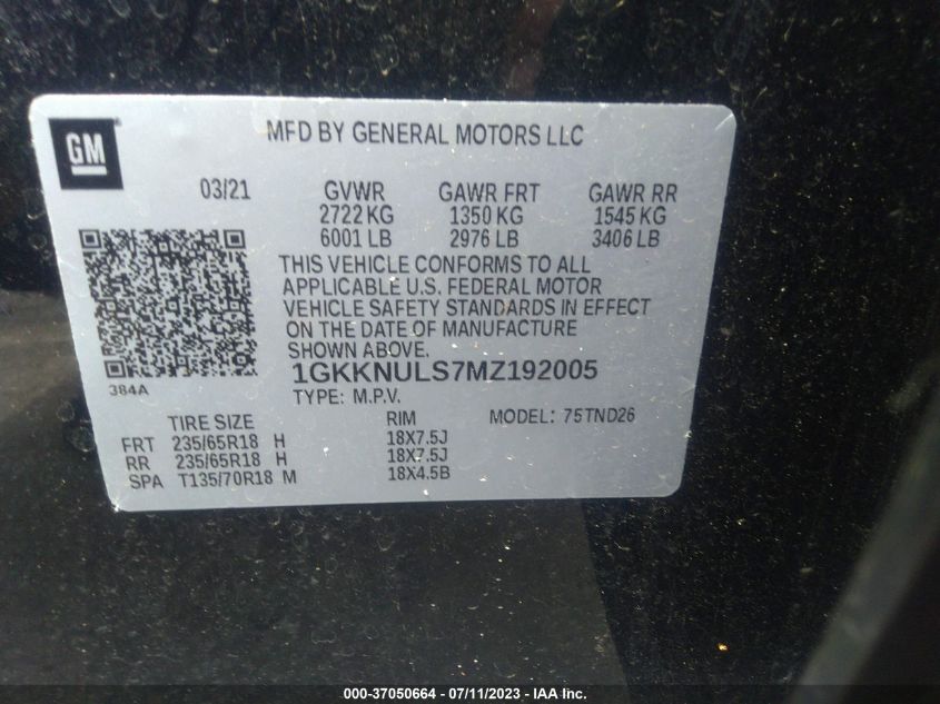 2021 GMC ACADIA SLT - 1GKKNULS7MZ192005