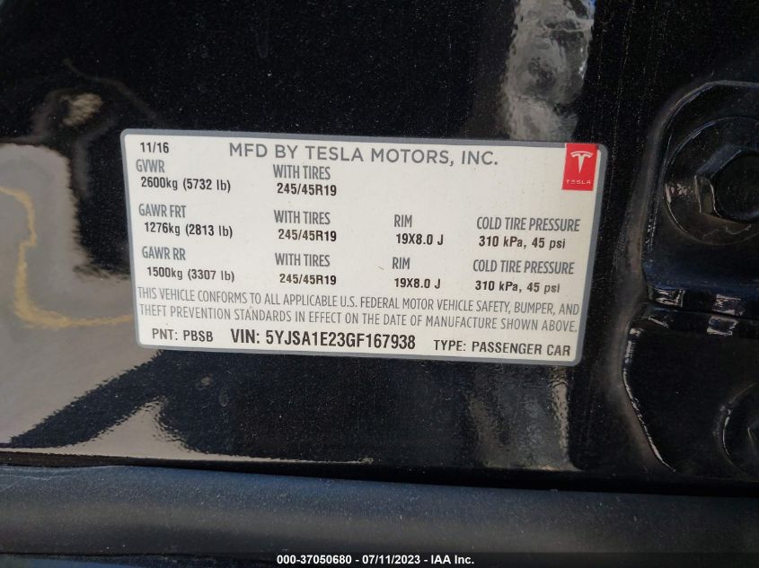 2016 TESLA MODEL S 90D/70D/75D/60D/85D - 5YJSA1E23GF167938