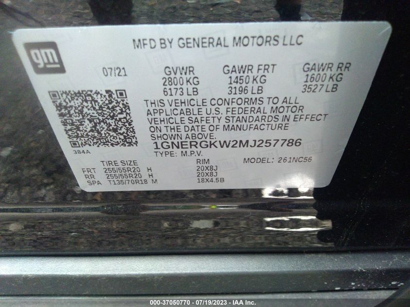 2021 CHEVROLET TRAVERSE LT CLOTH - 1GNERGKW2MJ257786