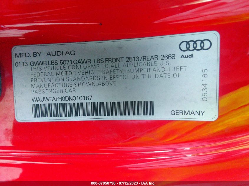 2013 AUDI A5 PRESTIGE - WAUWFAFH0DN010187
