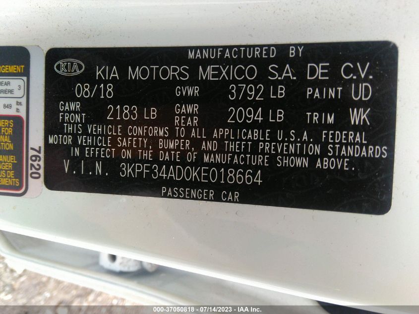 2019 KIA FORTE S - 3KPF34AD0KE018664