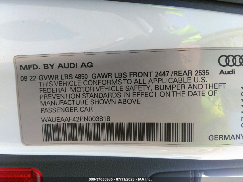 2023 AUDI A4 SEDAN S LINE PREMIUM PLUS - WAUEAAF42PN003818