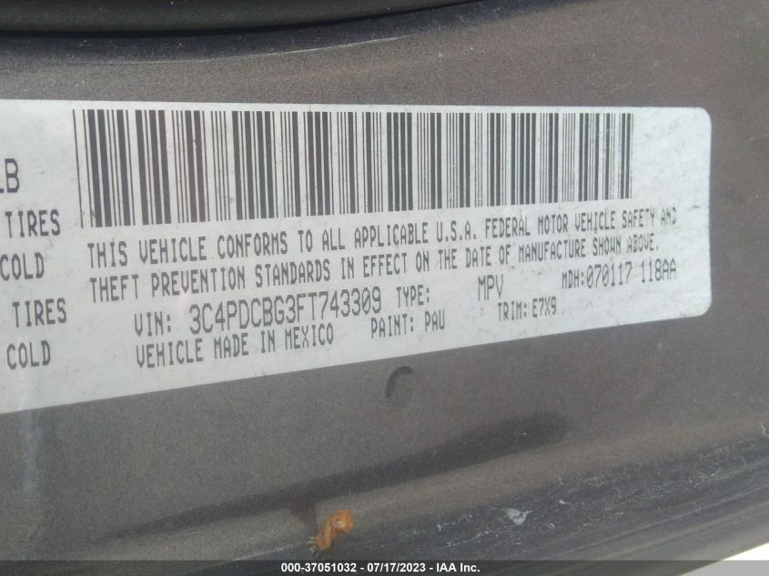 2015 DODGE JOURNEY SXT - 3C4PDCBG3FT743309