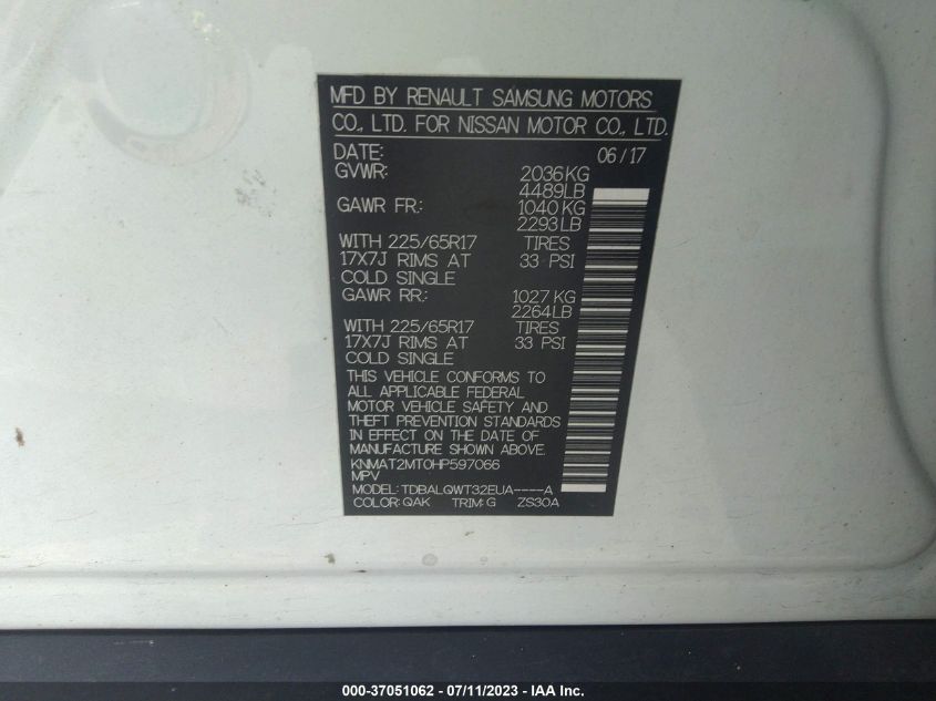 2017 NISSAN ROGUE SV - KNMAT2MT0HP597066