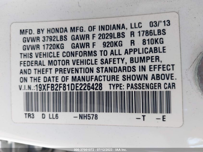 2013 HONDA CIVIC SDN EX - 19XFB2F81DE226428