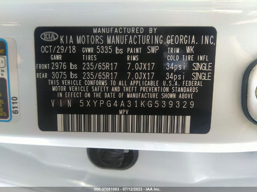 2019 KIA SORENTO LX - 5XYPG4A31KG539329