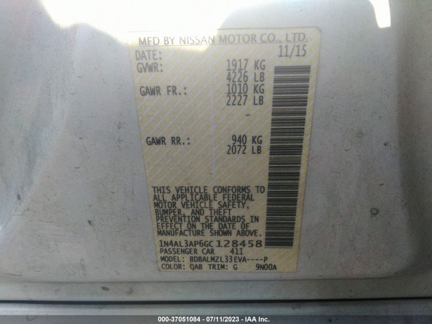 2016 NISSAN ALTIMA 2.5 SV - 1N4AL3AP6GC128458