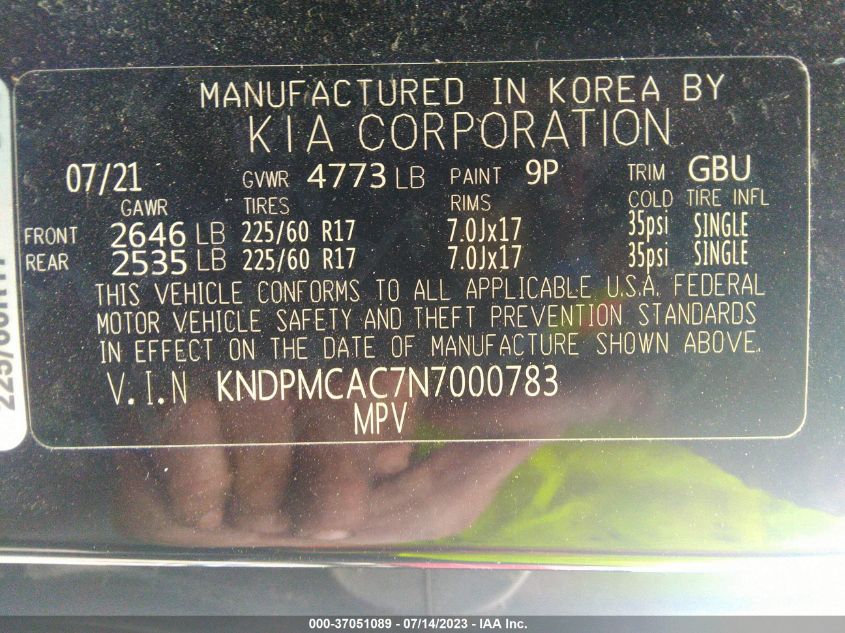 2022 KIA SPORTAGE LX - KNDPMCAC7N7000783