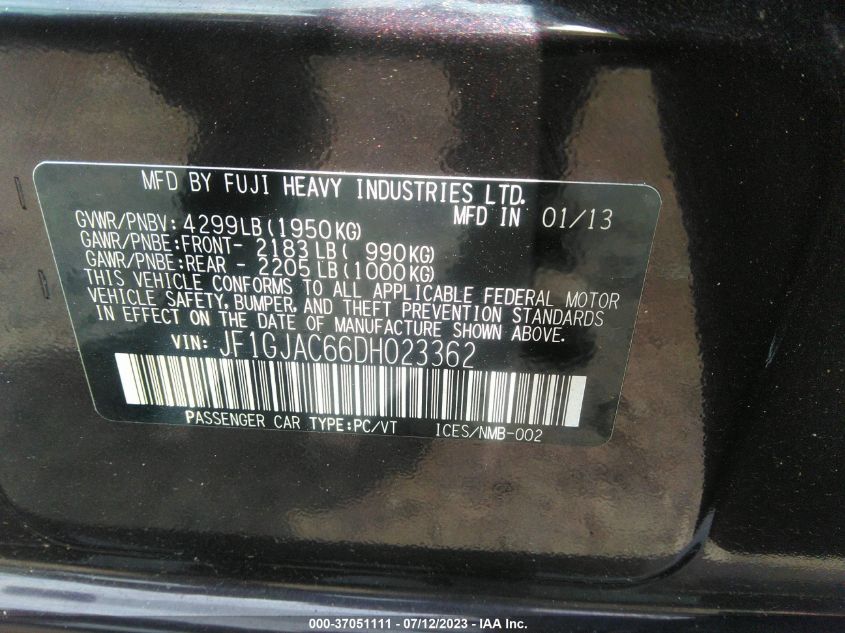 2013 SUBARU IMPREZA SEDAN PREMIUM - JF1GJAC66DH023362