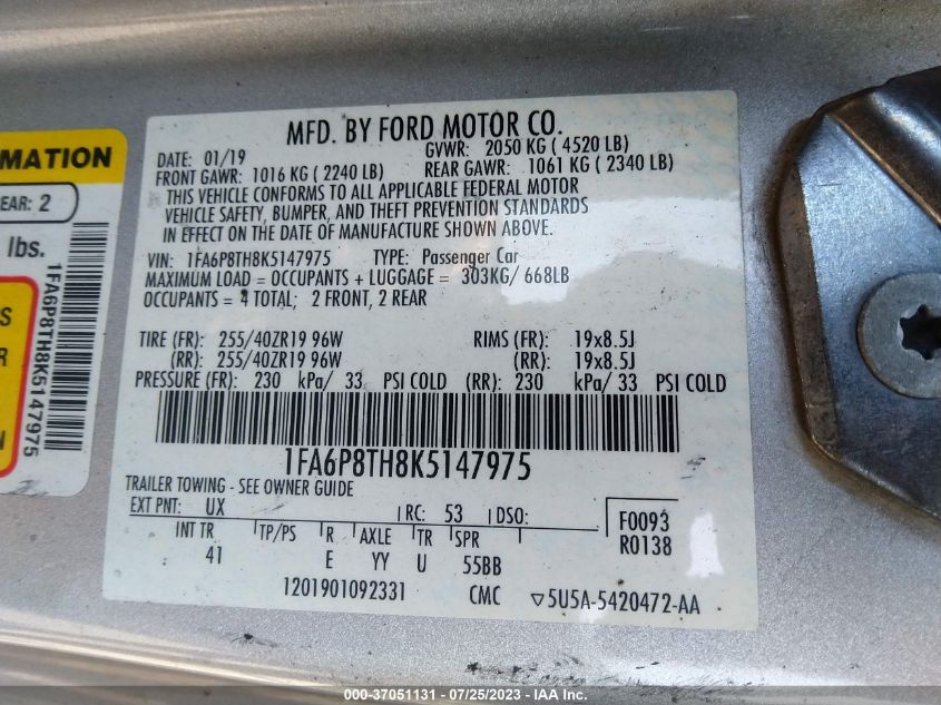 2019 FORD MUSTANG ECOBOOST - 1FA6P8TH8K5147975